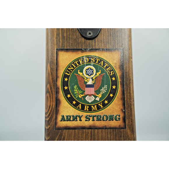 US Army "Army Strong" Wall-Mount Bottle Opener Wood Plaque Patriotic Decor - Picture 2 of 6